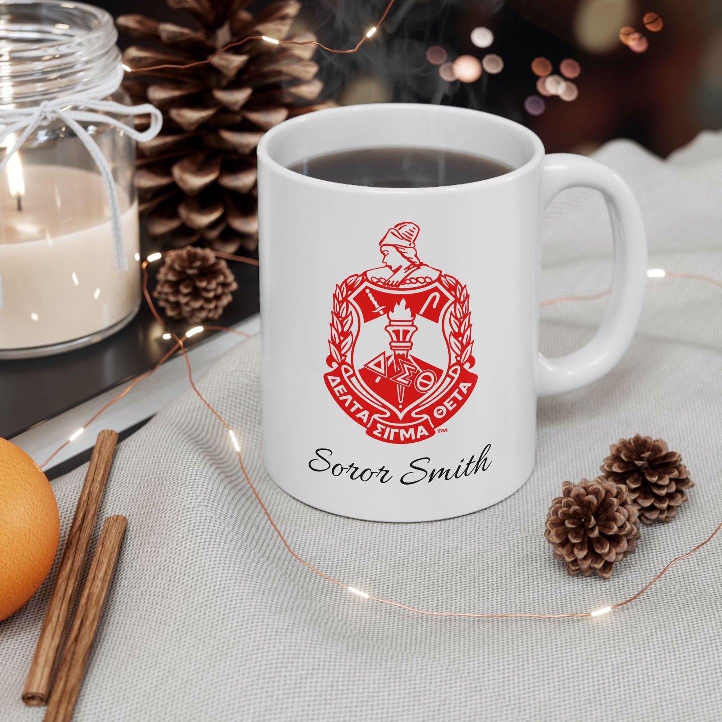 Personalized Delta Sigma Theta Mug Right Hand, Sorority Coffee Cup, Greek Letter Gift, Sisterhood Tea Mug, Custom Ceramic Drinkware, 11oz