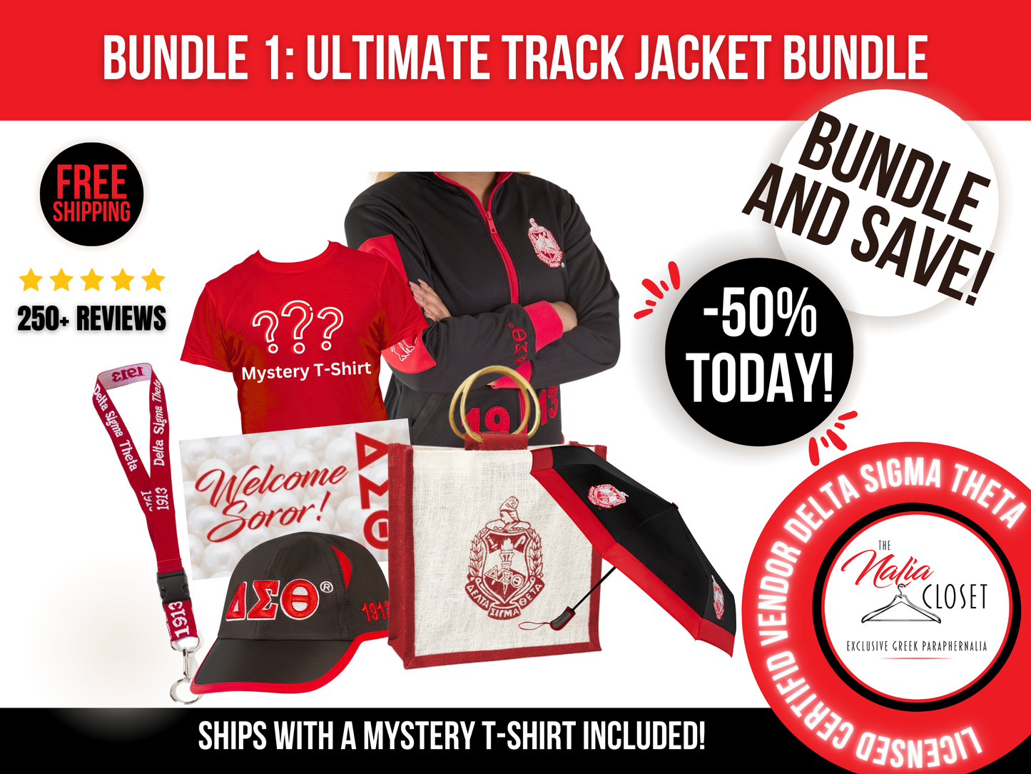 Bundle 1: Ultimate Track Jacket Bundle | Delta Sigma Theta | Line Crossing Gifts| New Initiate Bundle| Hoodie, Crest Jute Tote, Umbrella, Cap, Lanyard