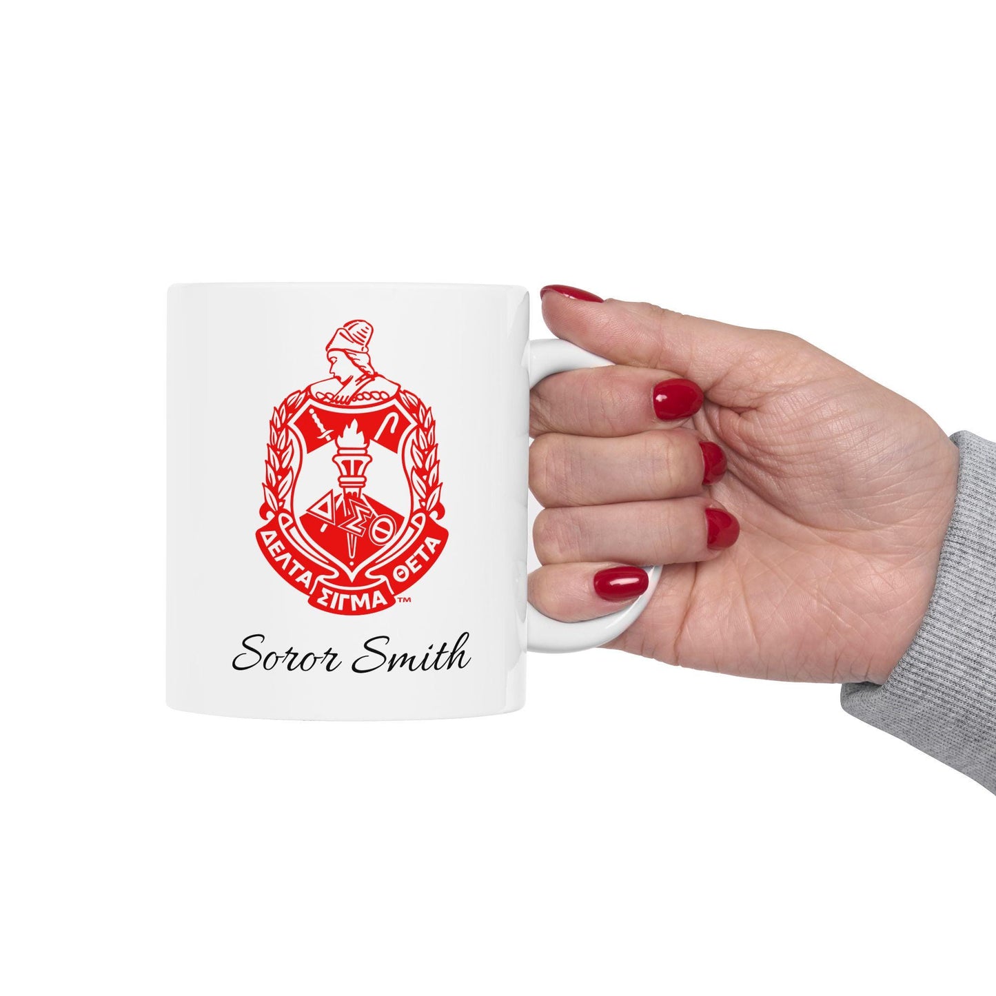 Personalized Delta Sigma Theta Mug Right Hand, Sorority Coffee Cup, Greek Letter Gift, Sisterhood Tea Mug, Custom Ceramic Drinkware, 11oz
