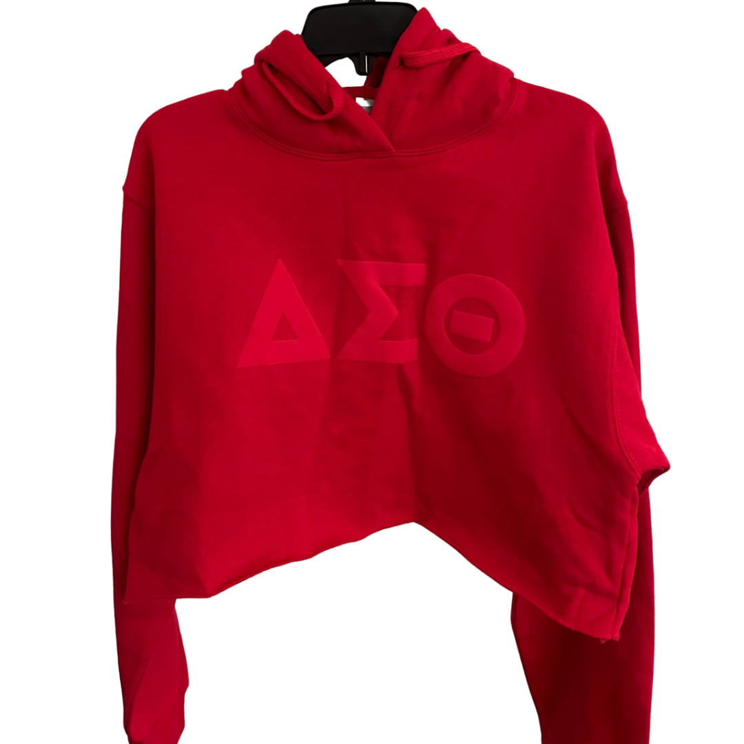 3D Puff Monocrhome Red Delta Sigma Theta Cropped Hoodie Sweatshirt