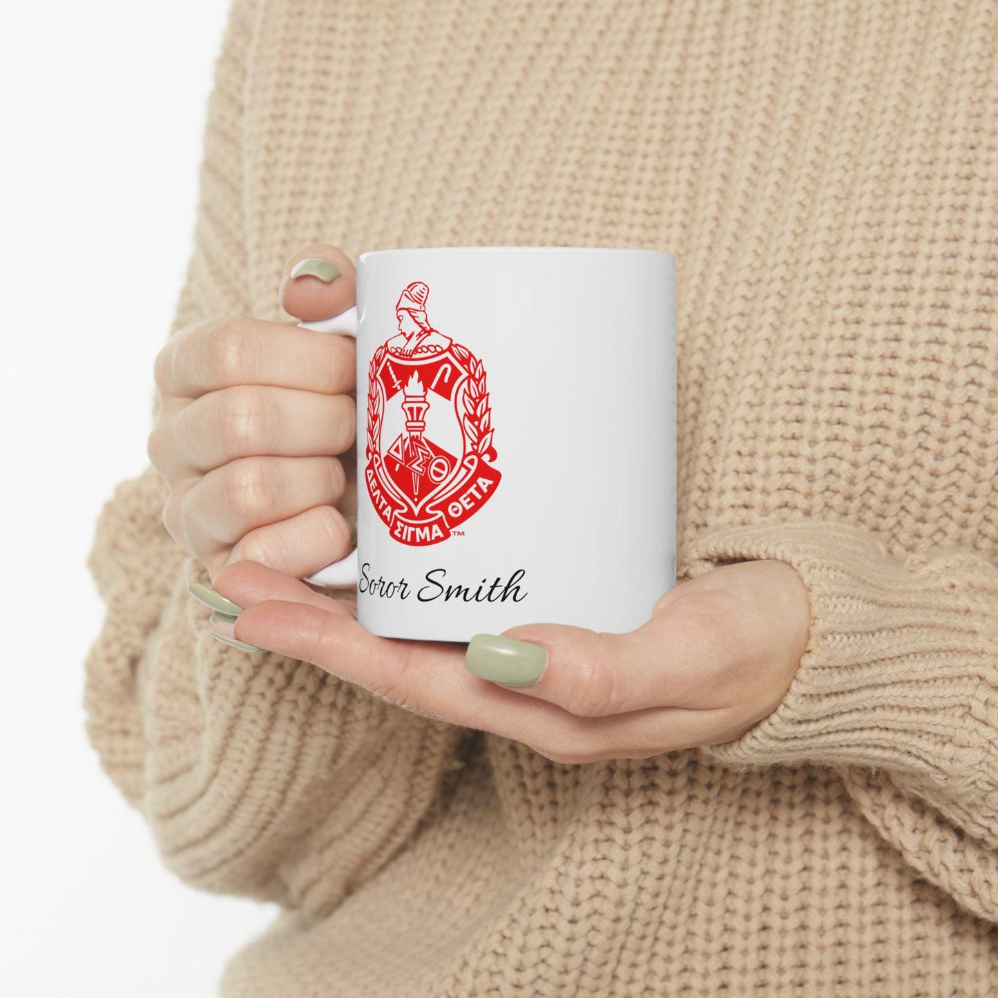 Personalized Delta Sigma Theta Mug Left Hand, Personalized Sorority Cup, Greek Gift, Sisterhood Tea Mug, Custom Ceramic Drinkware, 11oz