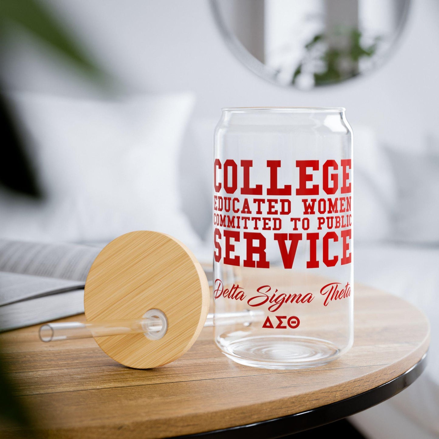 Delta Sigma Theta Mission Statement Glass Mug | 16oz DST Sipper Tumbler | Sorority Gift Must-Have | Delta Para | Divine Nine | w/ Straw+Lid see