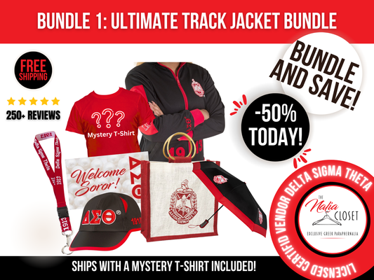 Bundle 1: Ultimate Track Jacket Bundle | Delta Sigma Theta | Line Crossing Gifts| New Initiate Bundle| Hoodie, Crest Jute Tote, Umbrella, Cap, Lanyard