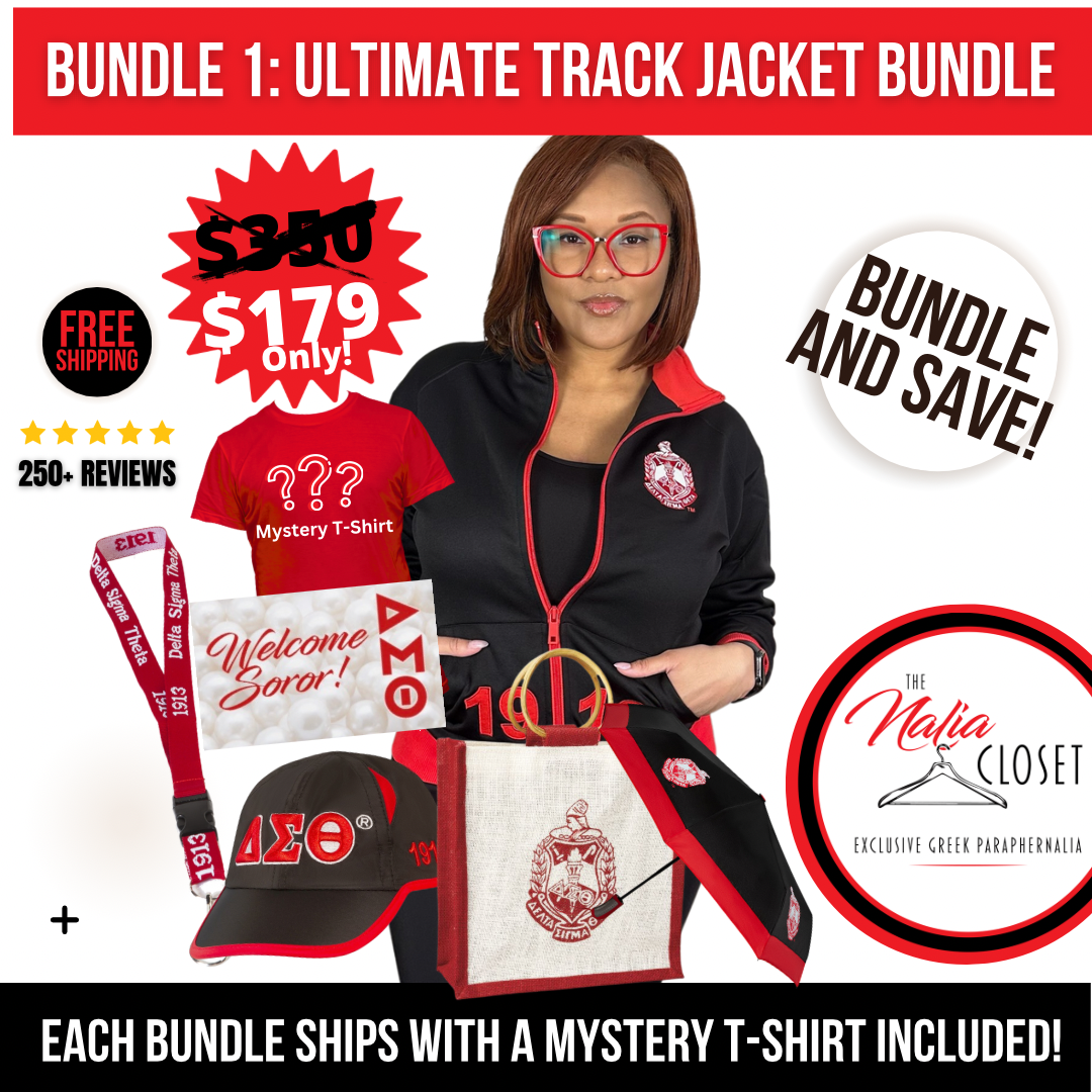 Bundle 1: Ultimate Track Jacket Bundle | Delta Sigma Theta | Line Crossing Gifts| New Initiate Bundle| Hoodie, Crest Jute Tote, Umbrella, Cap, Lanyard