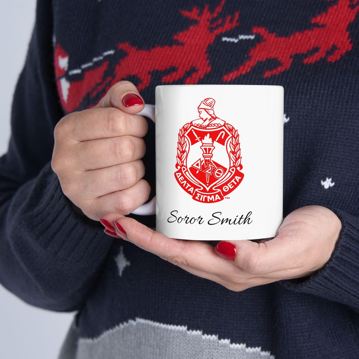 Personalized Delta Sigma Theta Mug Left Hand, Personalized Sorority Cup, Greek Gift, Sisterhood Tea Mug, Custom Ceramic Drinkware, 11oz