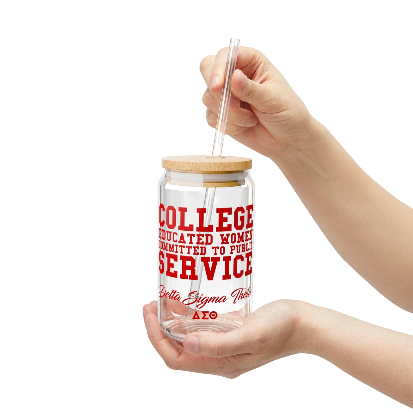 Delta Sigma Theta Mission Statement Glass Mug | 16oz DST Sipper Tumbler | Sorority Gift Must-Have | Delta Para | Divine Nine | w/ Straw+Lid see