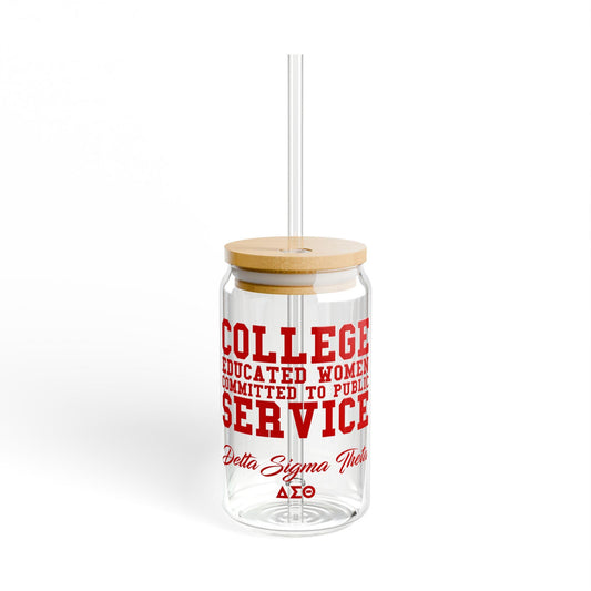 Delta Sigma Theta Mission Statement Glass Mug | 16oz DST Sipper Tumbler | Sorority Gift Must-Have | Delta Para | Divine Nine | w/ Straw+Lid see